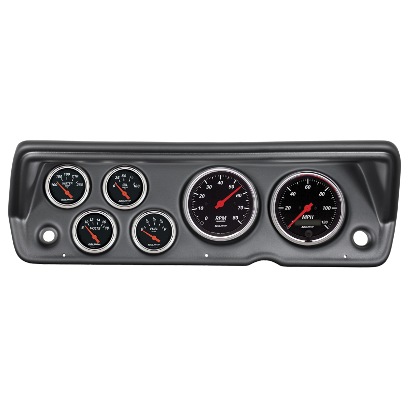 Autometer Designer Black 70-76 Duster/Demon/Dart Dash Kit 6pc Tach / MPH / Fuel / Oil / WTMP / Volt - 7031-DB