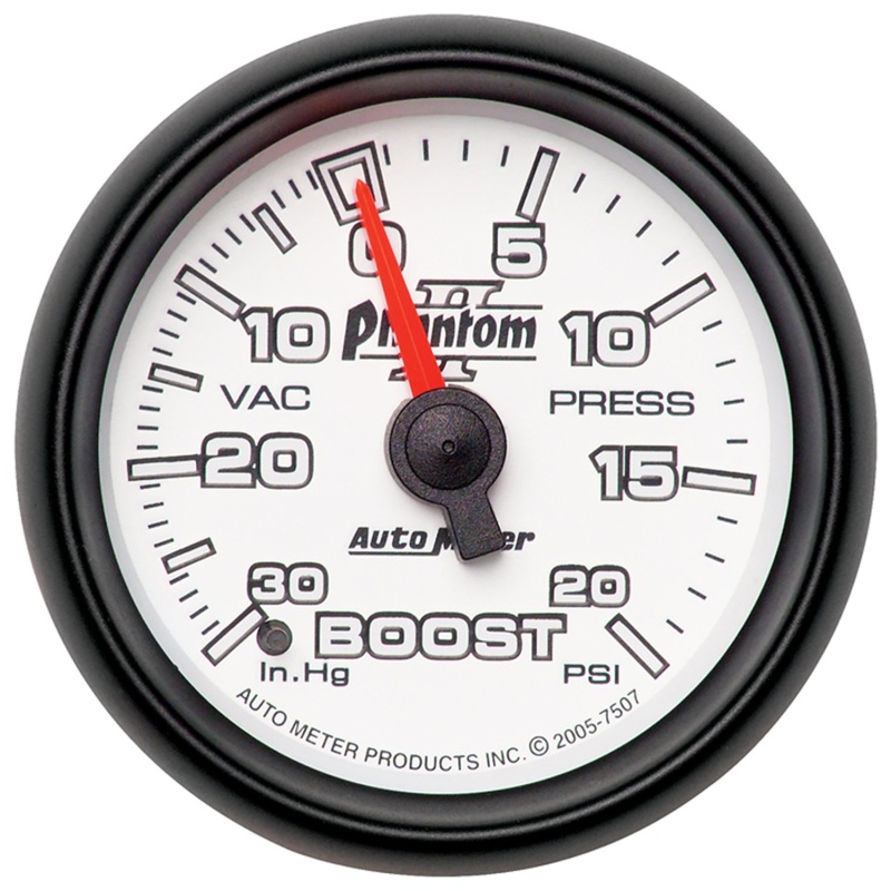 Autometer Phantom II 52.4mm Mechanical Vacuum / Boost Gauge 30 In. HG/20 PSI - 7507