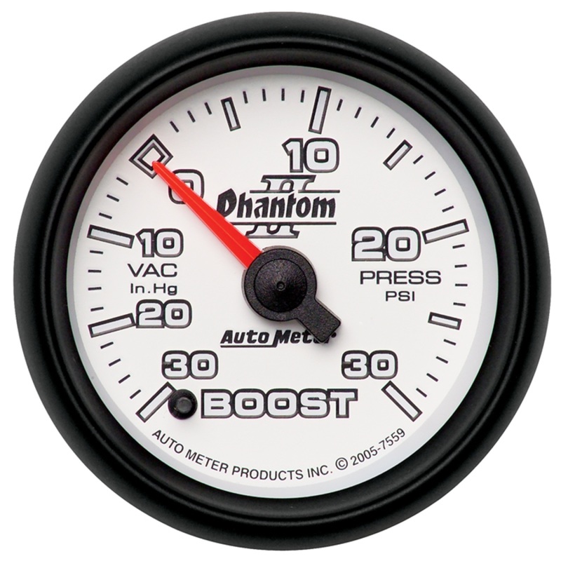 Autometer Phantom II 52.4mm Electronic Vacuum / Boost Gauge 30 In. HG/30 PSI - 7559