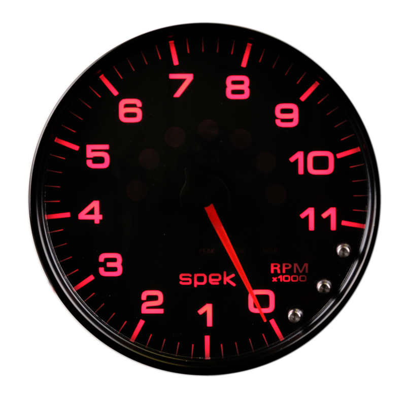 Autometer Spek-Pro Gauge Tachometer 5in 11K Rpm W/Shift Light & Peak Mem Black/Black - P23932