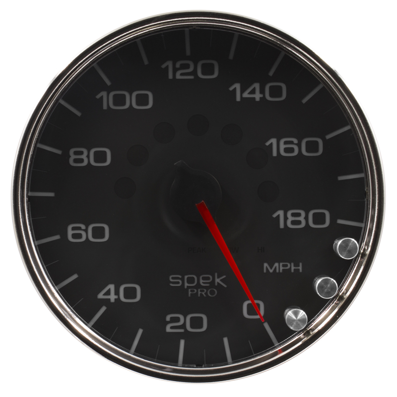 Autometer Spek-Pro Gauge Speedometer 5in 180 Mph Elec. Programmable Black/Chrome - P23031