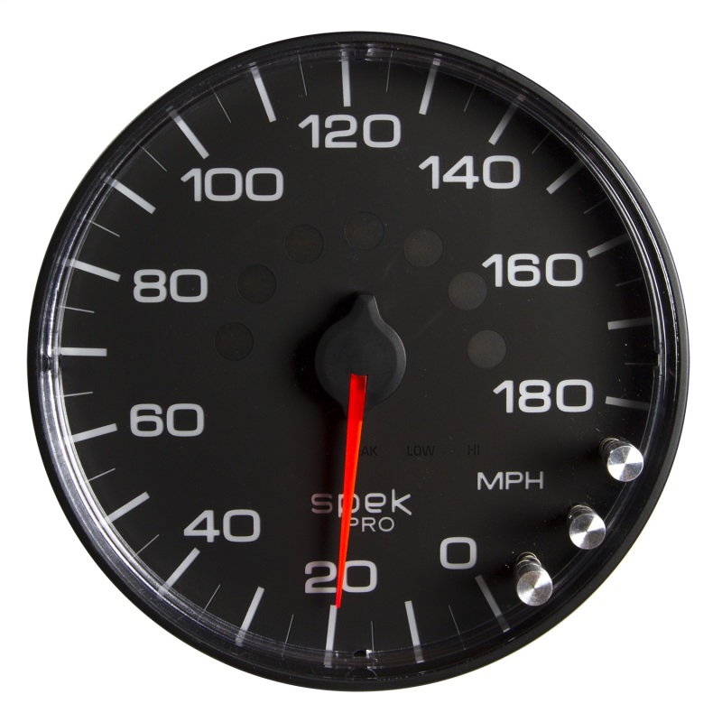 Autometer Spek-Pro Gauge Speedometer 5in 180 Mph Elec. Programmable Black/Black - P230328