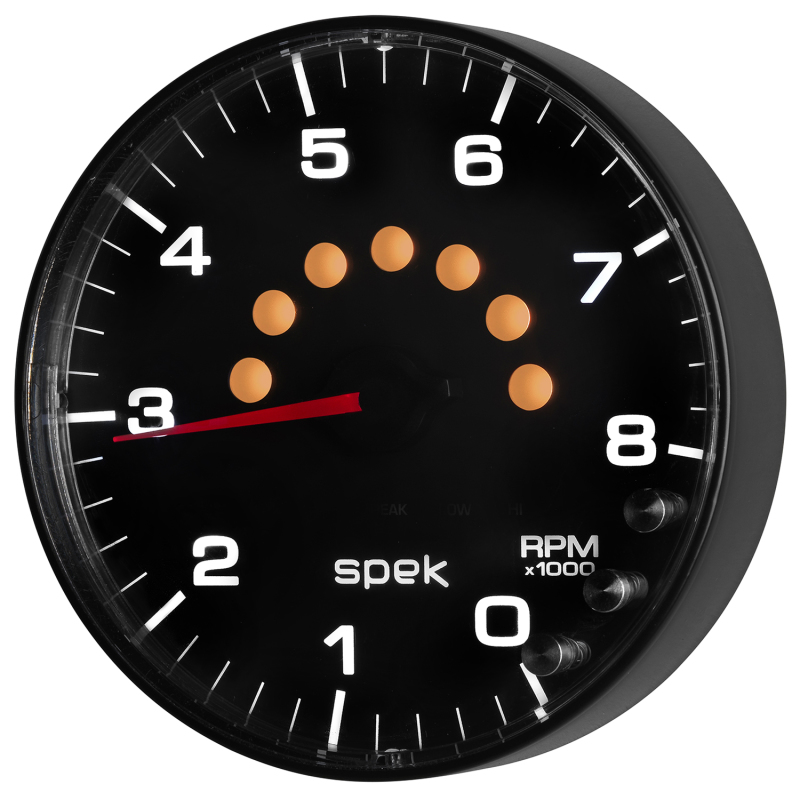 Autometer Spek-Pro Gauge Tachometer 5in 8K Rpm W/Shift Light & Peak Mem Black/Black - P238328