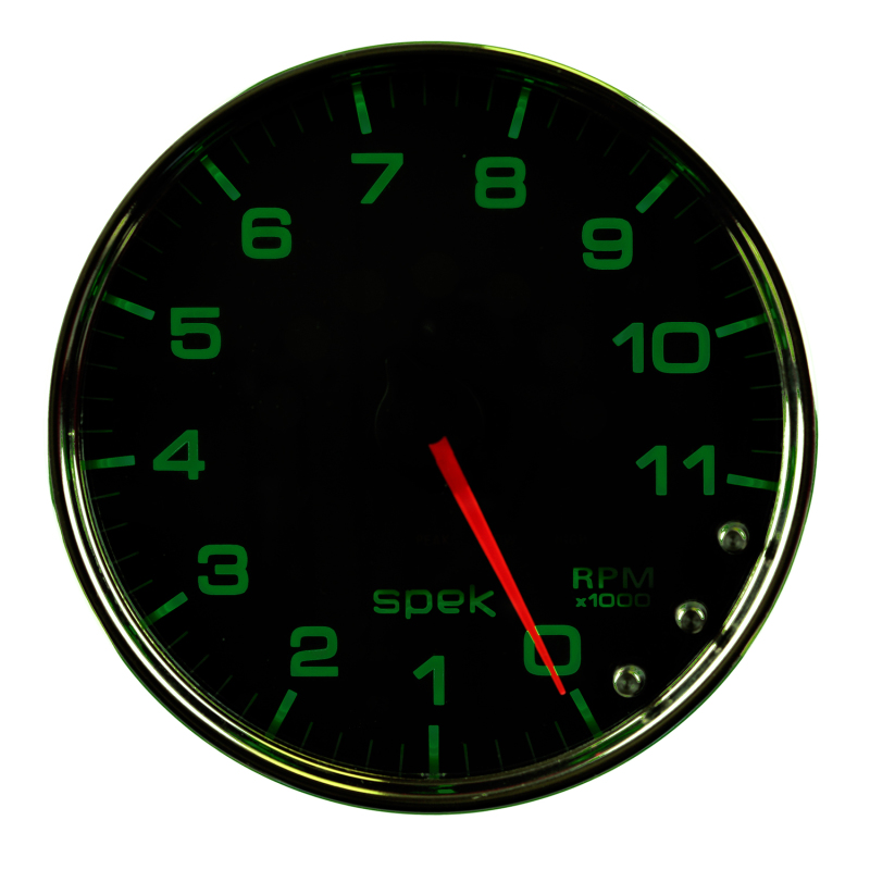 Autometer Spek-Pro Gauge Tachometer 5in 11K Rpm W/Shift Light & Peak Mem Black/Chrome - P23931