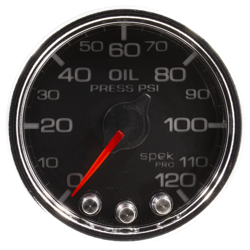 Autometer Spek-Pro Gauge Oil Press 2 1/16in 120psi Stepper Motor W/Peak & Warn Blk/Chrm - P32531
