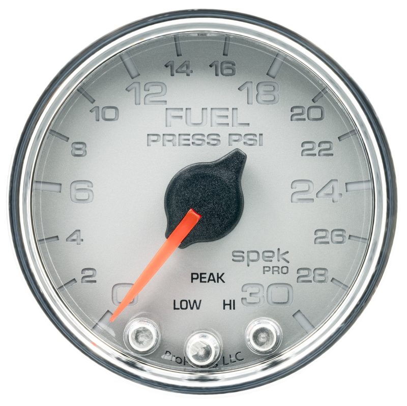 Autometer Spek-Pro Gauge Fuel Press 2 1/16in 30psi Stepper Motor W/Peak & Warn Slvr/Chrm - P31621