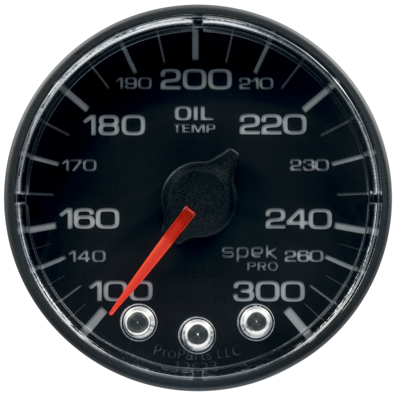 Autometer Spek-Pro Gauge Oil Temp 2 1/16in 300f Stepper Motor W/Peak & Warn Blk/Blk - P322324