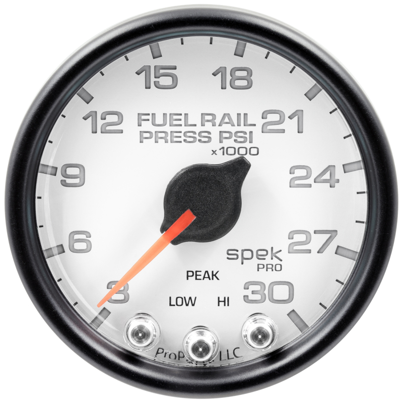 Autometer Spek-Pro Gauge Rail Press 2 1/16in 30Kpsi Stepper Motor W/Peak & Warn Wht/Blk - P32112