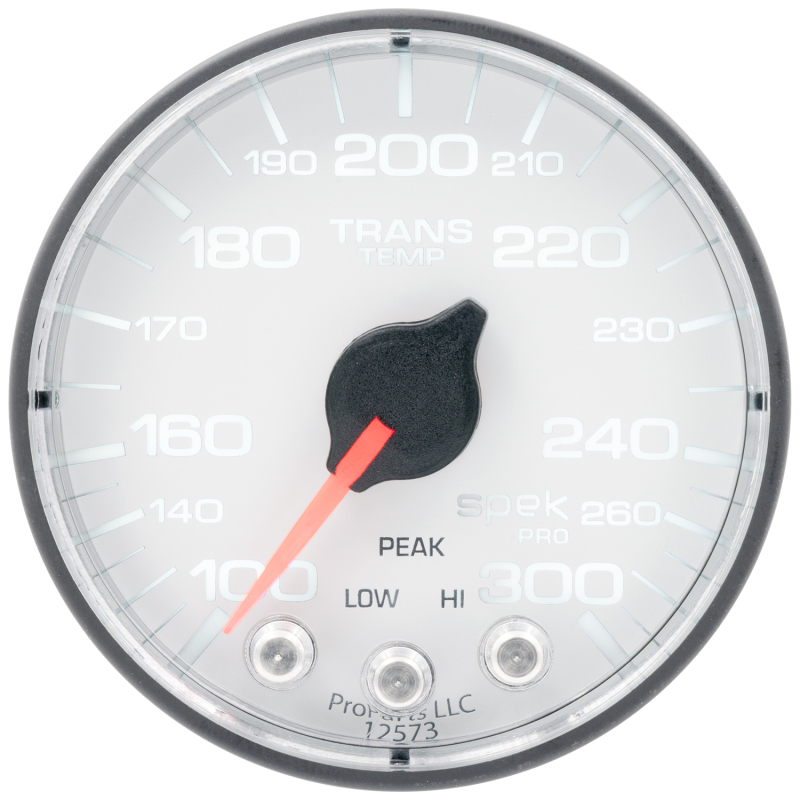 Autometer Spek-Pro 2 1/16in 300 Degree F Stepper Motor W/Peak & Warn White/Black Trans Temp Gauge - P342128