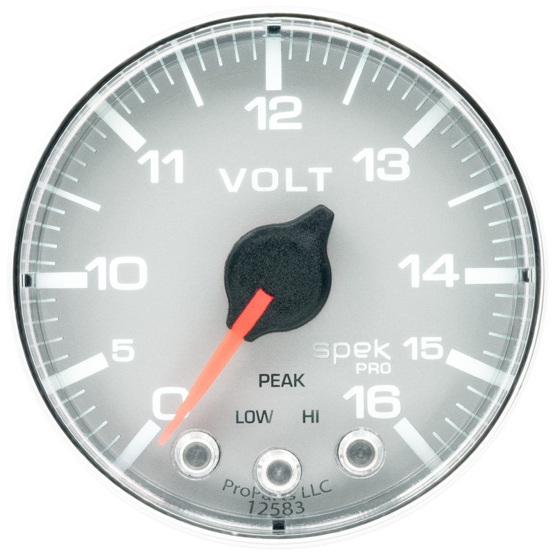 Autometer Spek-Pro Gauge Voltmeter 2 1/16in 16V Stepper Motor W/Peak & Warn Slvr/Chrm - P344218