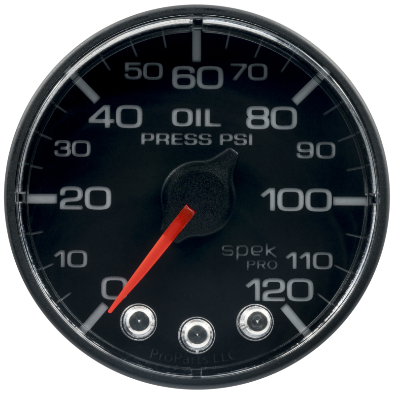 Autometer Spek-Pro Gauge Oil Press 2 1/16in 120psi Stepper Motor W/Peak & Warn Blk/Blk - P325324
