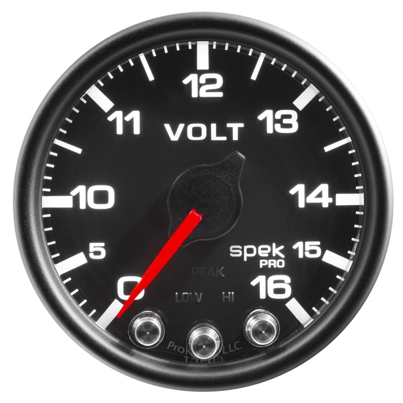 Autometer Spek-Pro Gauge Voltmeter 2 1/16in 16V Stepper Motor W/Peak & Warn Blk/Blk - P34432