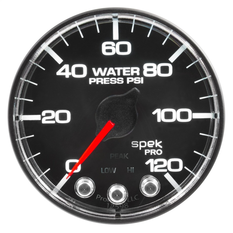 Autometer Spek-Pro Gauge Water Press 2 1/16in 120psi Stepper Motor W/Peak & Warn Blk/Chrm - P345318