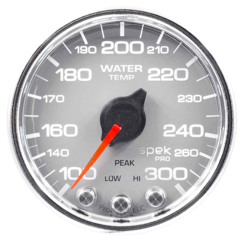 Autometer Spek-Pro Gauge Water Temp 2 1/16in 300f Stepper Motor W/Peak & Warn Slvr/Chrm - P34621