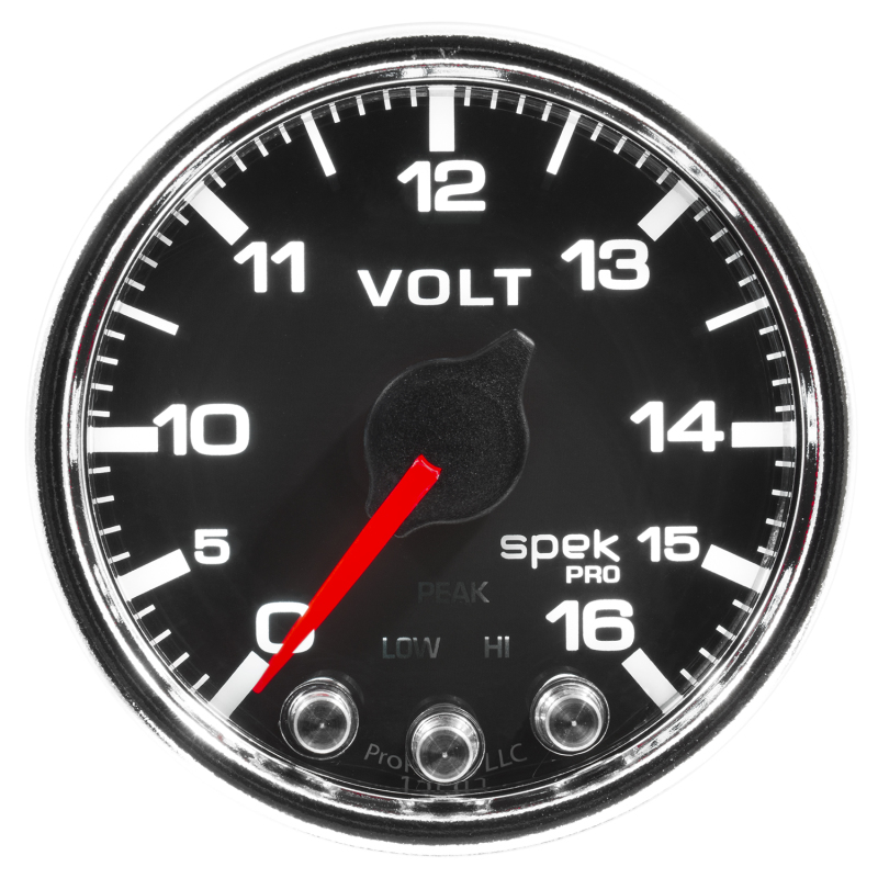 Autometer Spek-Pro Gauge Voltmeter 2 1/16in 16V Stepper Motor W/Peak & Warn Blk/Chrm - P34431