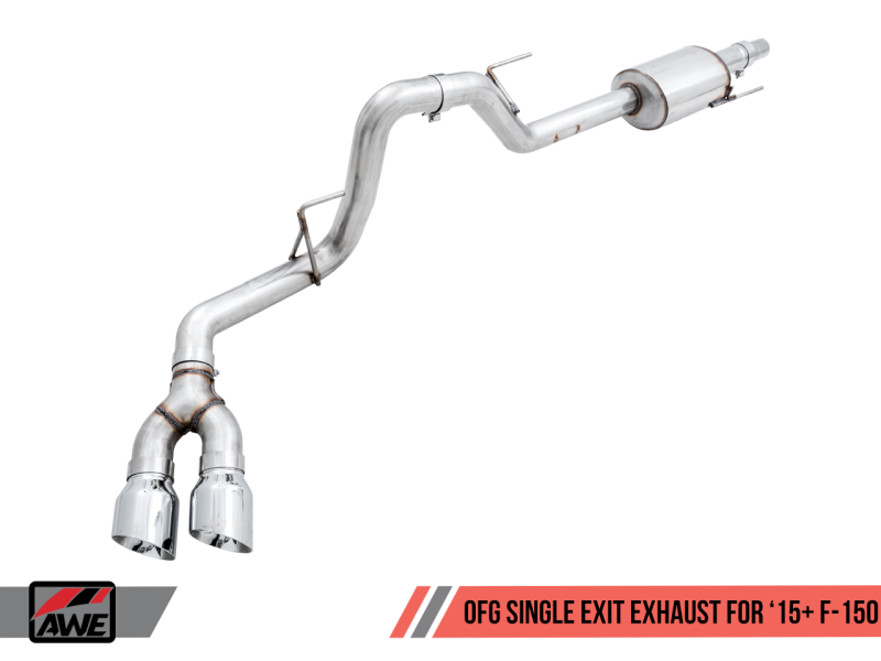 AWE Tuning 2015+ Ford F-150 0FG Single Exit Performance Exhaust System w/4.5in Chrome Silver Tips - 3015-22066