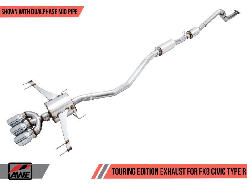 AWE Tuning 2017+ Honda Civic Type R Touring Edition Exhaust w/Front & Mid Pipes - Chrome Silver Tips - 3015-42666