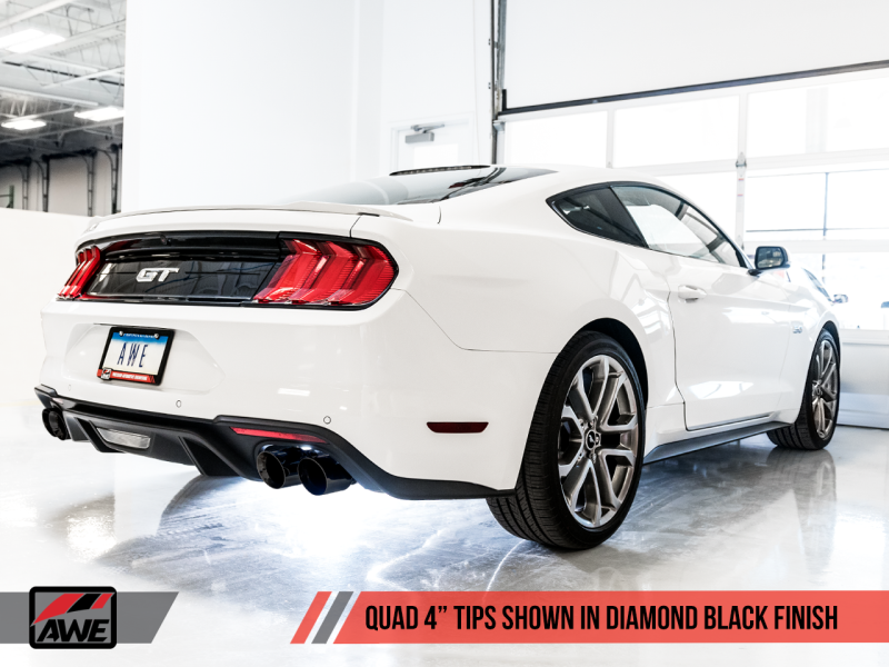 AWE Tuning 2018+ Ford Mustang GT (S550) Cat-back Exhaust - Track Edition (Quad Diamond Black Tips) - 3020-43072