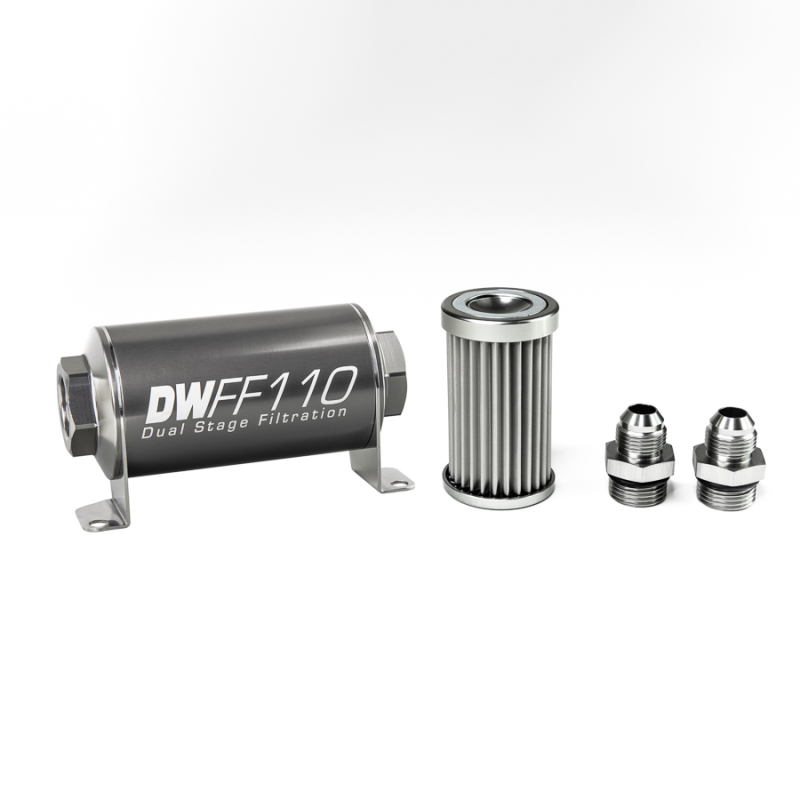 DeatschWerks Stainless Steel 8AN 5 Micron Universal Inline Fuel Filter Housing Kit (110mm) - 8-03-110-005K-8