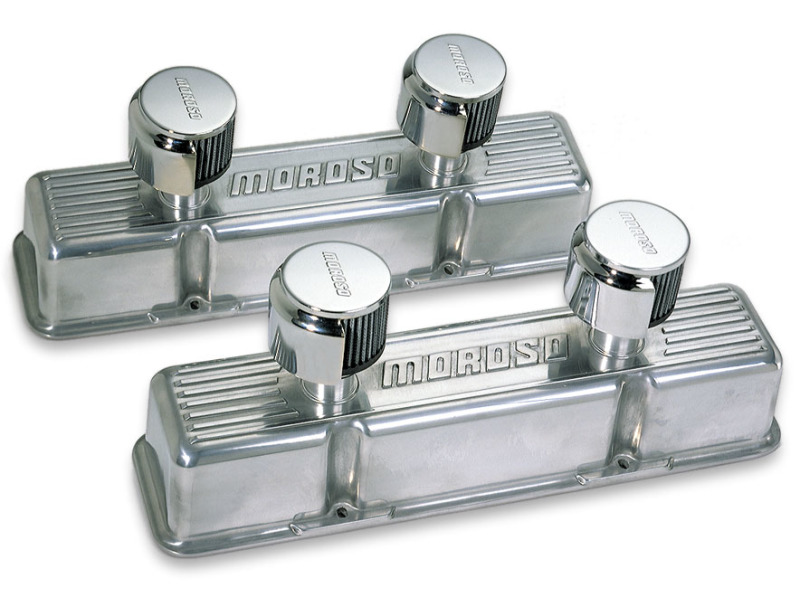 Moroso Chevrolet Small Block Valve Cover - 2 Covers w/2 Breathers - Polished Aluminum - Pair - 68380