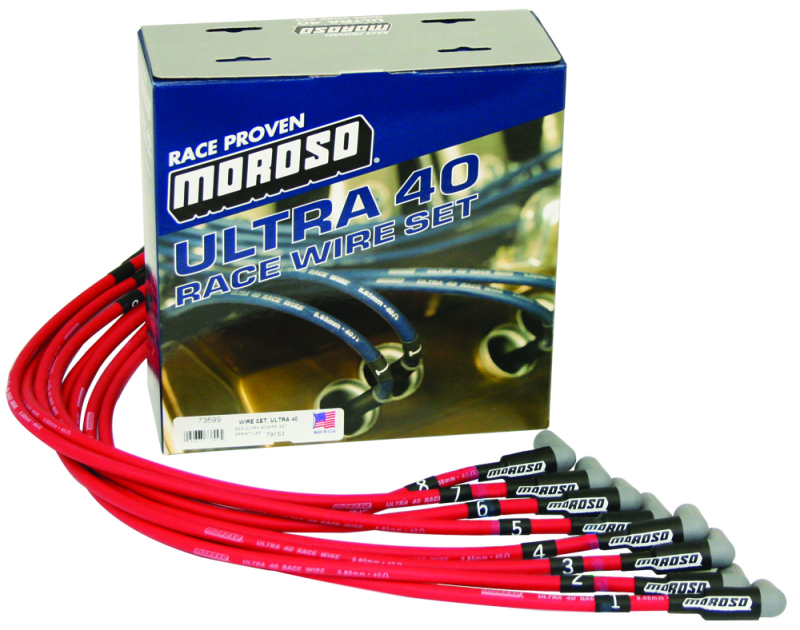 Moroso Chevrolet Small Block (Sprint Car) Ignition Wire Set - Ultra 40 - Unsleeved - HEI - Red - 73699