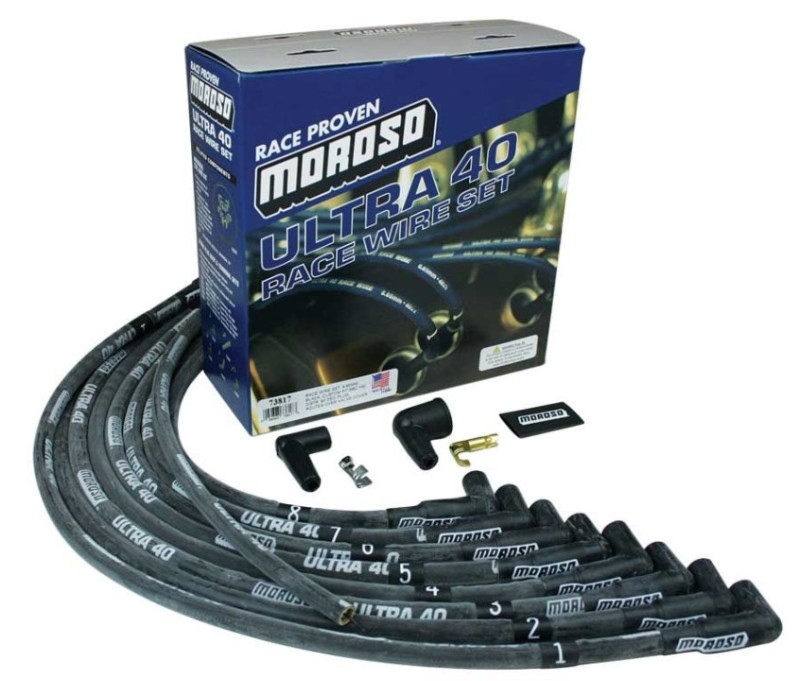 Moroso Chevrolet Small Block Ignition Wire Set - Ultra 40 - Sleeved - HEI - 90 Degree - Black - 73817