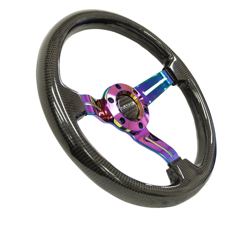 NRG Carbon Fiber Steering Wheel (350mm / 1.5in. Deep) Neochrome 3-Spoke Design w/Slit Cuts - ST-010MC-CF