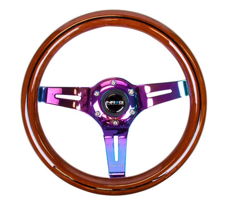 NRG Classic Wood Grain Steering Wheel (310mm) Dark Wood & Black Line Inlay w/Neochrome 3-Spoke Ctr. - ST-310BRB-MC