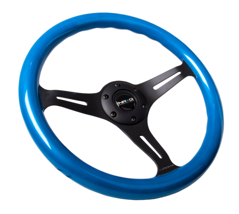 NRG Classic Wood Grain Steering Wheel (350mm) Blue Pearl/Flake Paint w/Black 3-Spoke Center - ST-015BK-BL