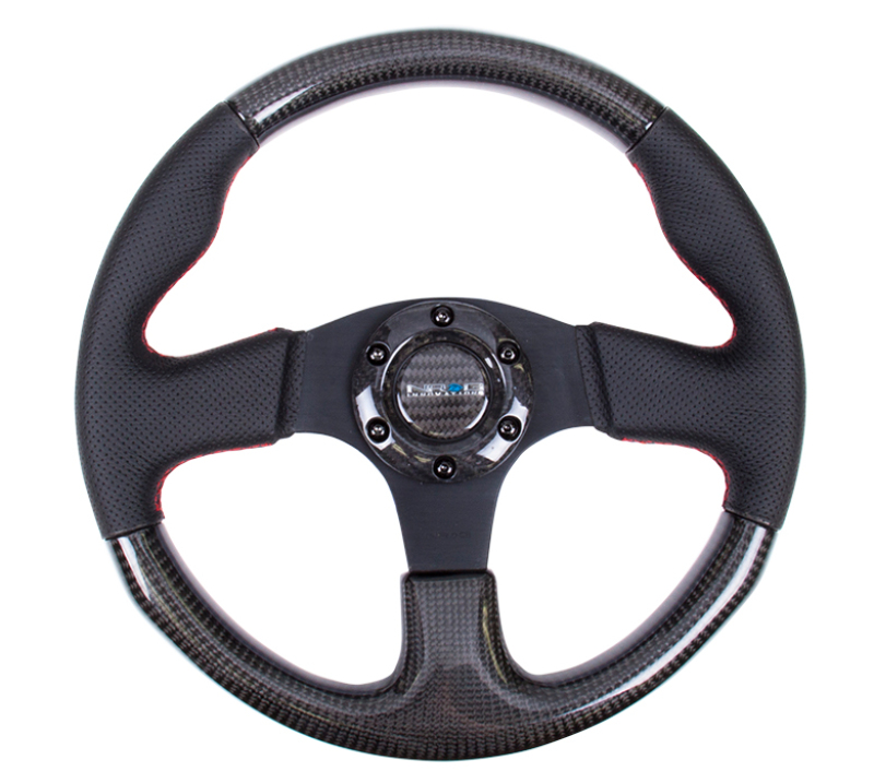 NRG Carbon Fiber Steering Wheel (315mm) Leather Trim w/Red Stitching - ST-310CFRS