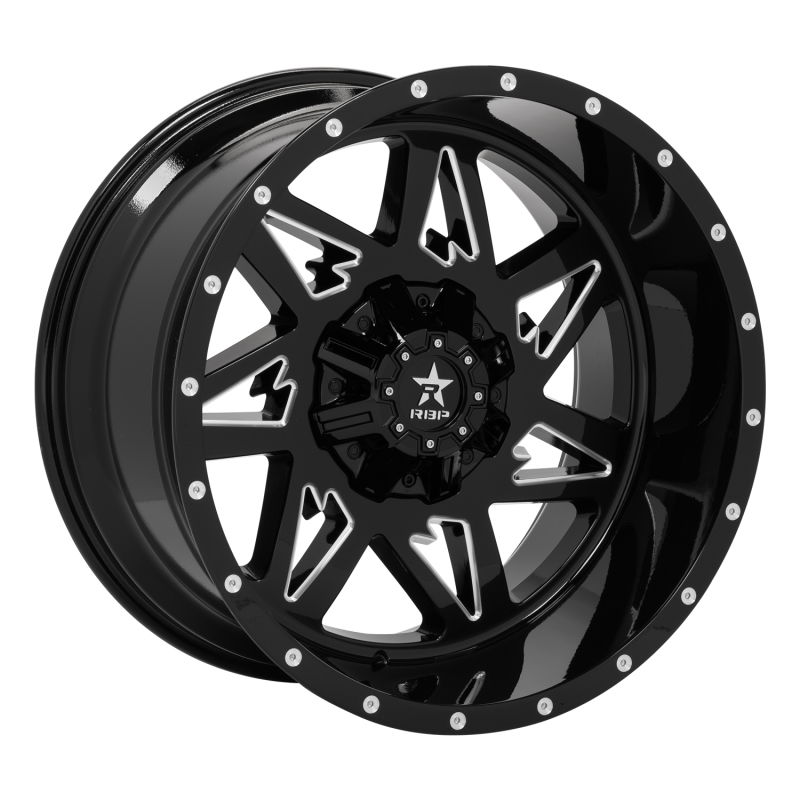 RBP 71R Avenger 22x12 5x114.3 BP / 4.75 BS / -44mm Offset 78mm CB Gloss Black Machined Grooves Wheel - 71R-2212-66-44BG
