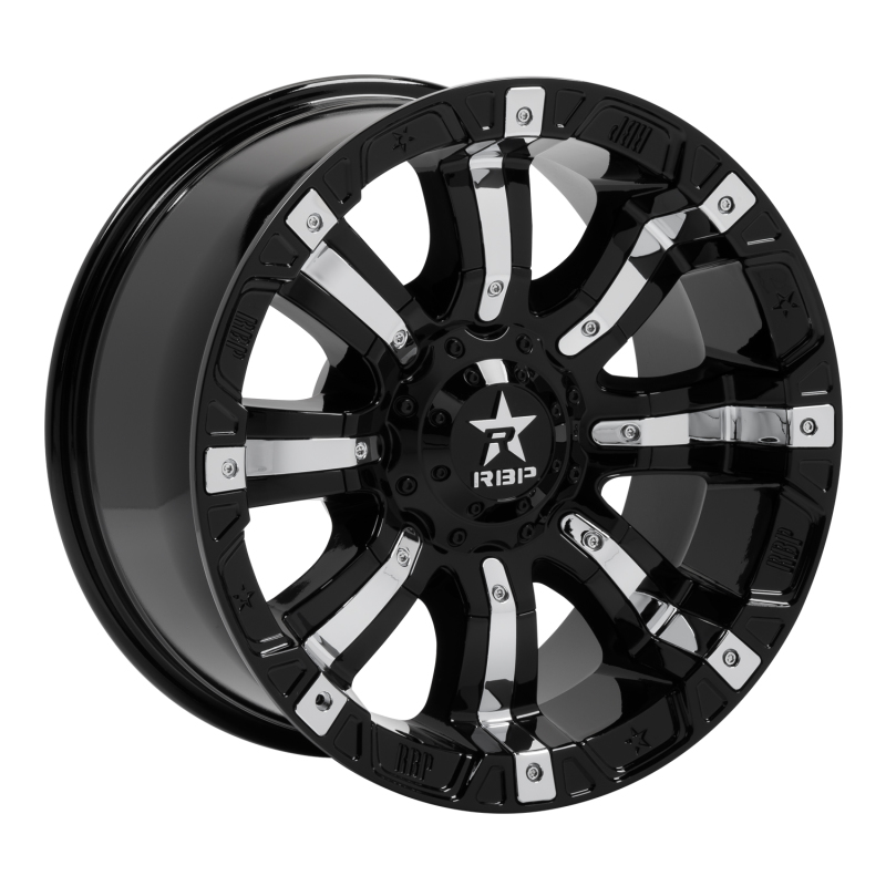 RBP 94R 18x10 5x114.3 BP / 5 BS -12mm Offset 78mm CB (Hub Centric) Black w/Chrome Inserts Wheel - 94R-1810-66-12BP