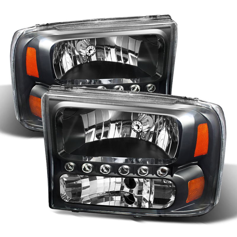 Xtune Ford F250 F350 Super Duty 99-04 1Pc Headlights w/ LED Black HD-JH-FF25099-LED-BK - 9026164