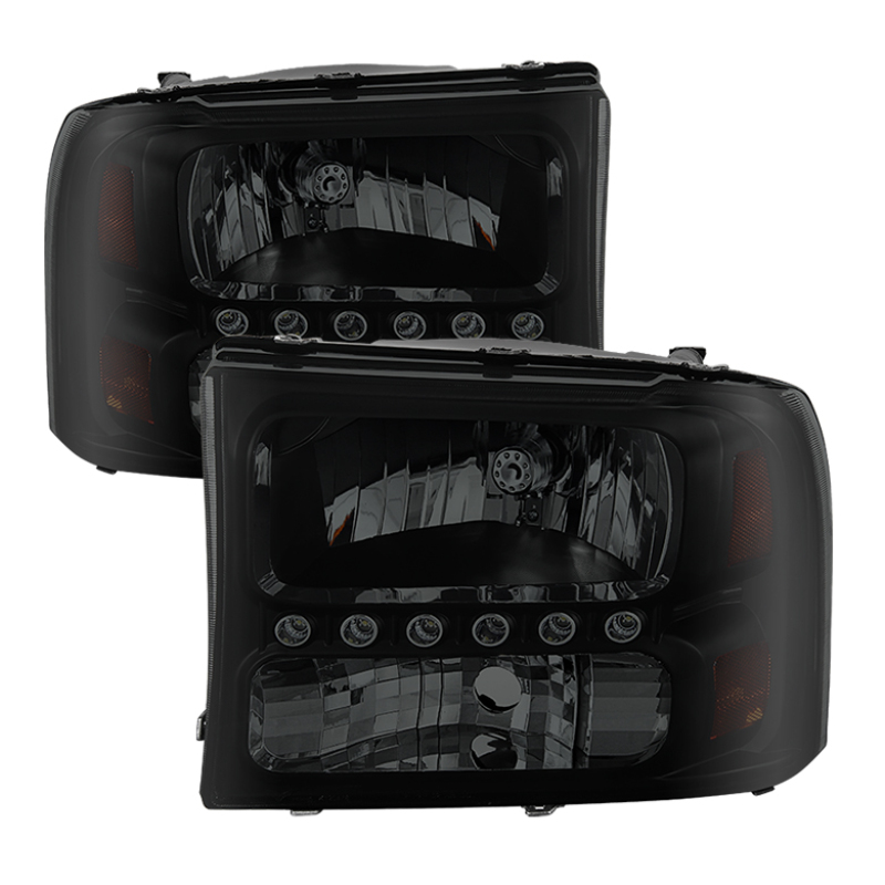 Xtune Ford F250 F350 Super Duty 99-04 1Pc Headlights w/ LED Black Smoked HD-JH-FF25099-LED-BSM - 9030215