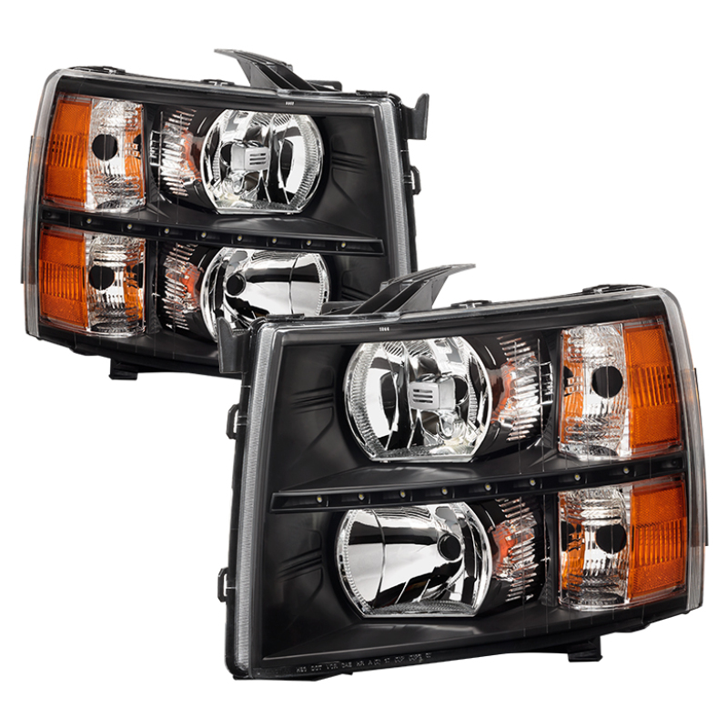 Xtune Chevy Silverado 07-13 Crystal Headlights w/ LED Black HD-JH-CS07-LED-BK - 9032967