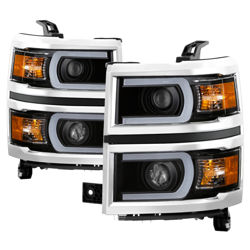 Xtune Chevy Silverado 1500 14-15 Projector Headlights Light Bar Drl Black PRO-JH-CS14-LBDRL-BK - 9034961