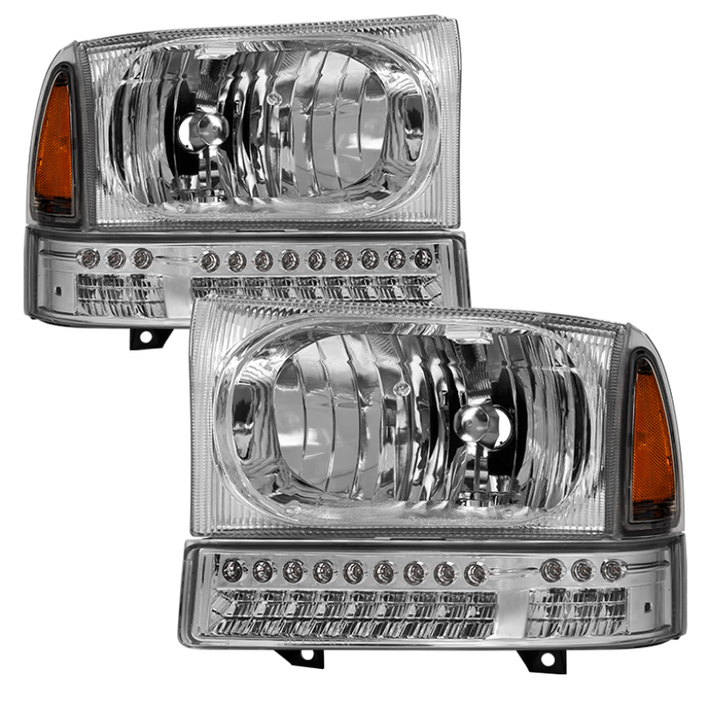 xTune Ford F250 F350 Superduty Excursion 99-04 OEM Style Headlights - Chrome HD-JH-FF25099-SET-LED-C - 9035227