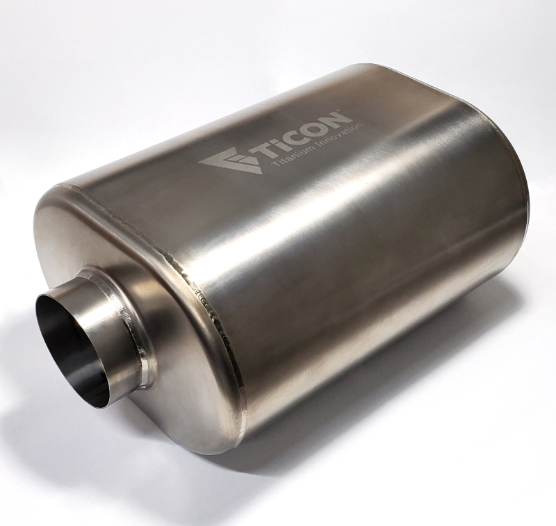 Ticon Industries 2.5in Oval (2.5in Center In / 2.5in Center Out) 12in L Ultralight Titanium Muffler - 116-06313-0100