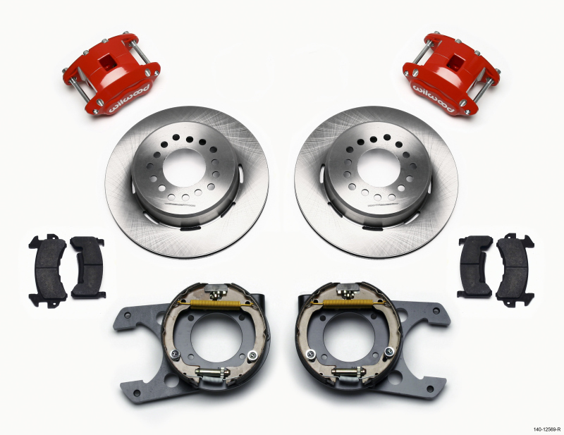 Wilwood D154 P/S Park Brake Kit Red Chevy C-10 2.42 Offset 5-lug - 140-12569-R