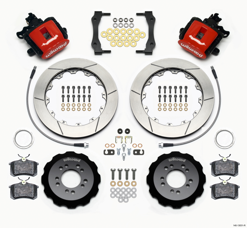 Wilwood Combination Parking Brake Rear Kit 12.88in Red 2013-Up Ford Focus ST w/ Lines - 140-13031-R