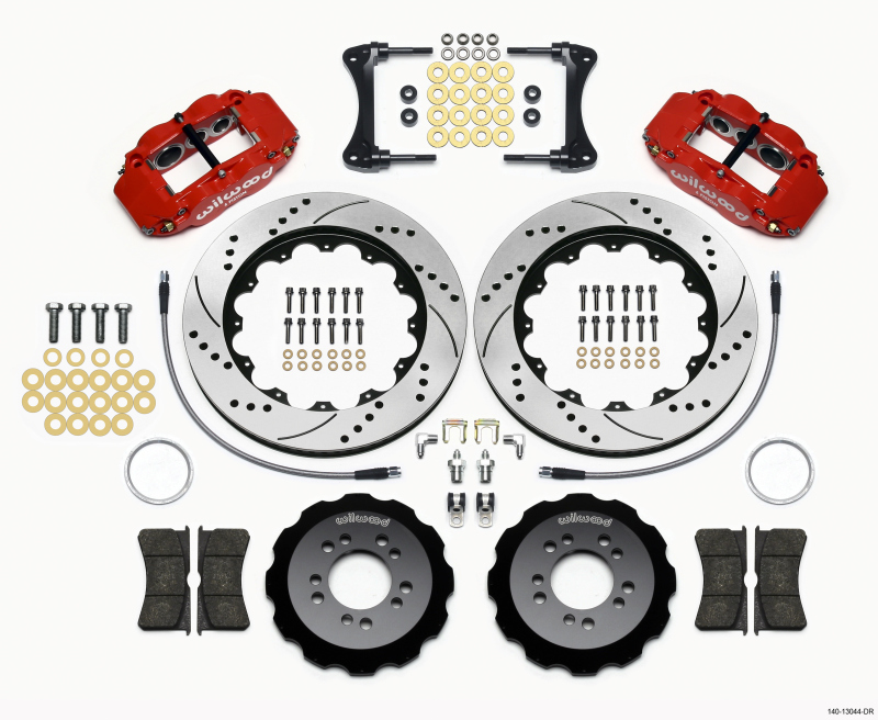Wilwood Narrow Superlite 6R Front Hat Kit 14.00in Drilled Red 2008-up Hyundai Genesis Coupe w/Lines - 140-13044-DR