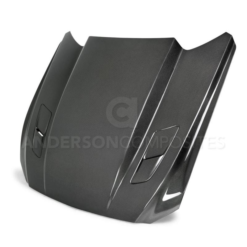 Anderson Composites 15-17 Ford Mustang (Excl. GT350/GT350R) Double Sided Carbon Fiber Cowl Hood - AC-HD15FDMU-CJ-DS