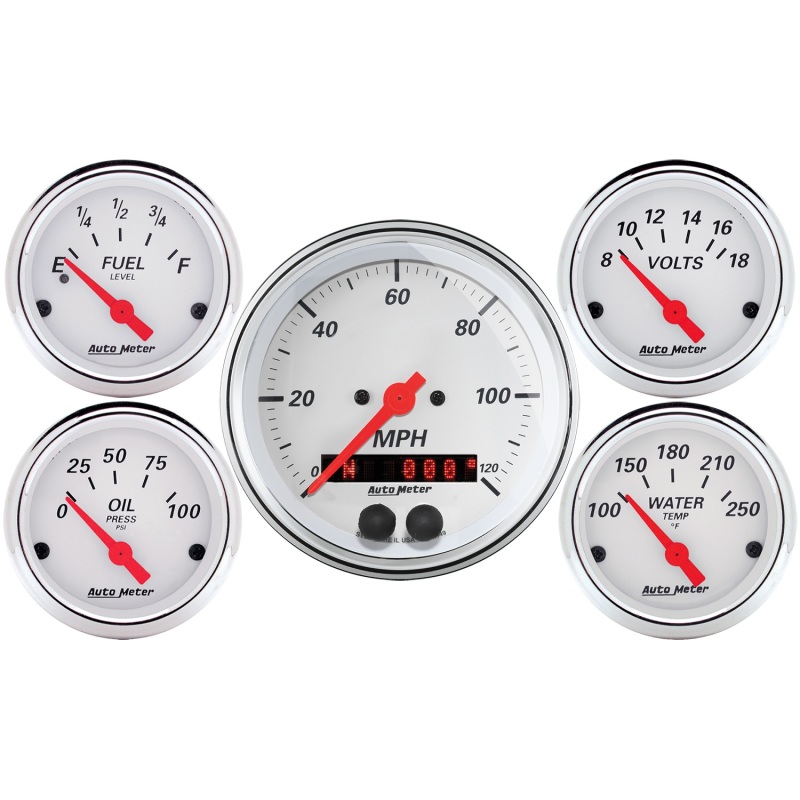 Autometer Arctic White 3-3/8in Electric Speedometer with 2-1/16in Volt/Water/Oil/Fuel - 1350