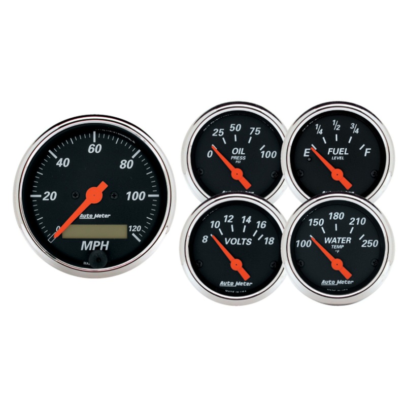 Autometer Designer 3-3/8in & 2-1/16in Kit Box-Elec Speedo & Elec Oil Press H2O Temp Volt Fuel Level - 1421