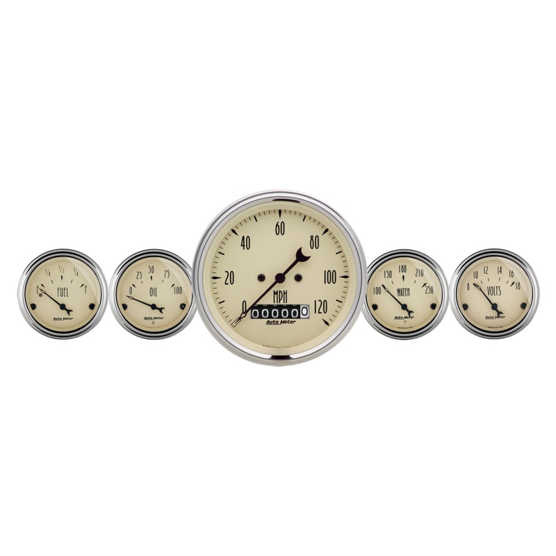 Autometer Antique Beige 5 Piece Kit 3-3/8in & 2-1/16 Elec. Speedometer Gauges - 1840