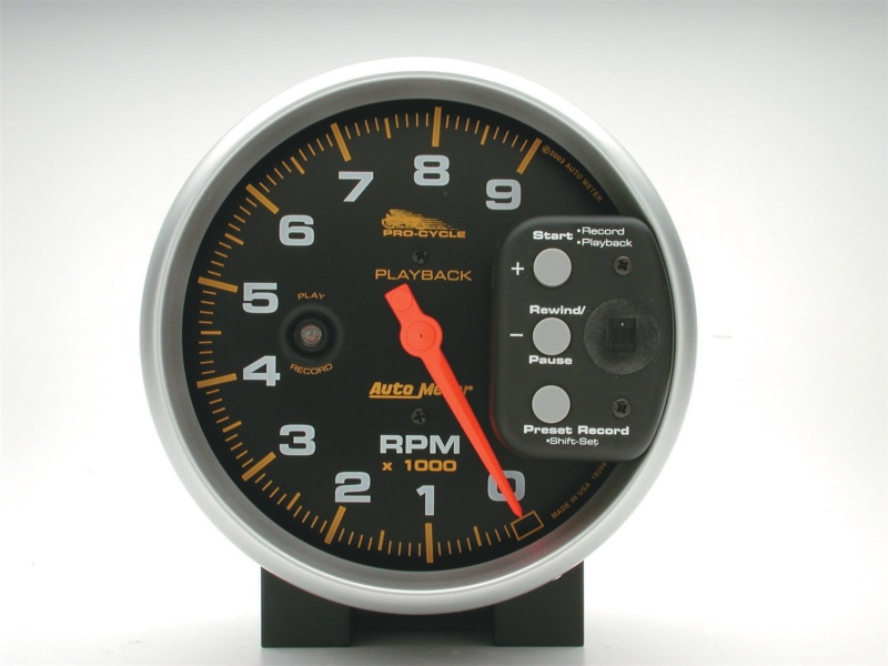 Autometer Pro-Cycle Gauge Tach 5in 9K Rpm Pedestal W/ Rpm Playback Black - 19266