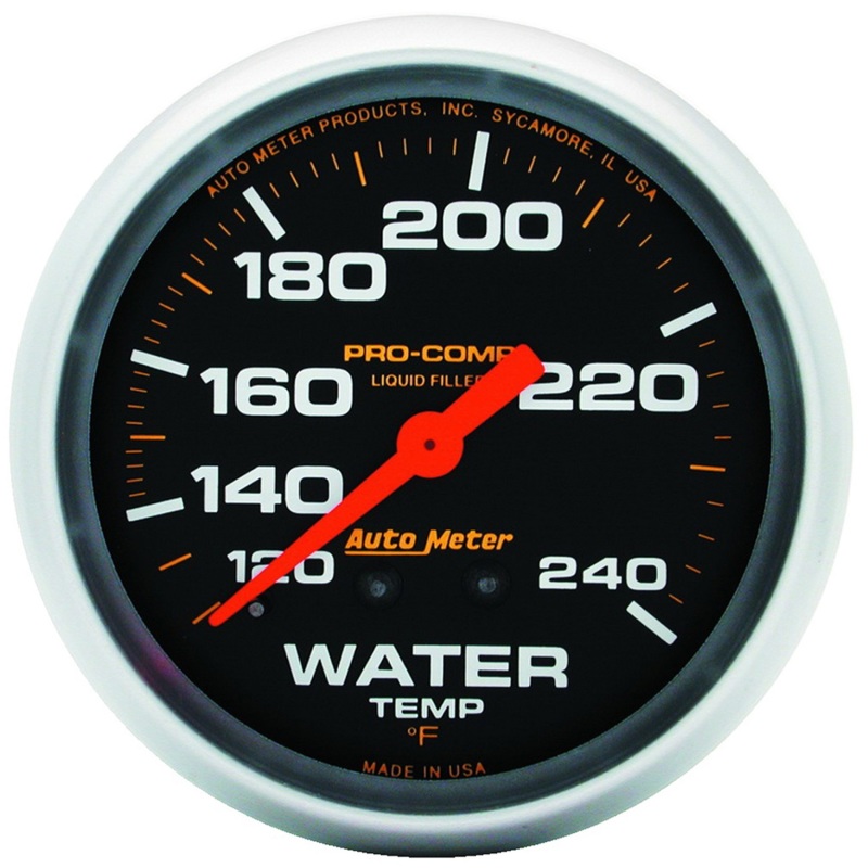 Autometer Liquid Filled Mechanical 66.7mm 120-240 deg F Water Termperature Gauge Includes 6in Tubing - 5432