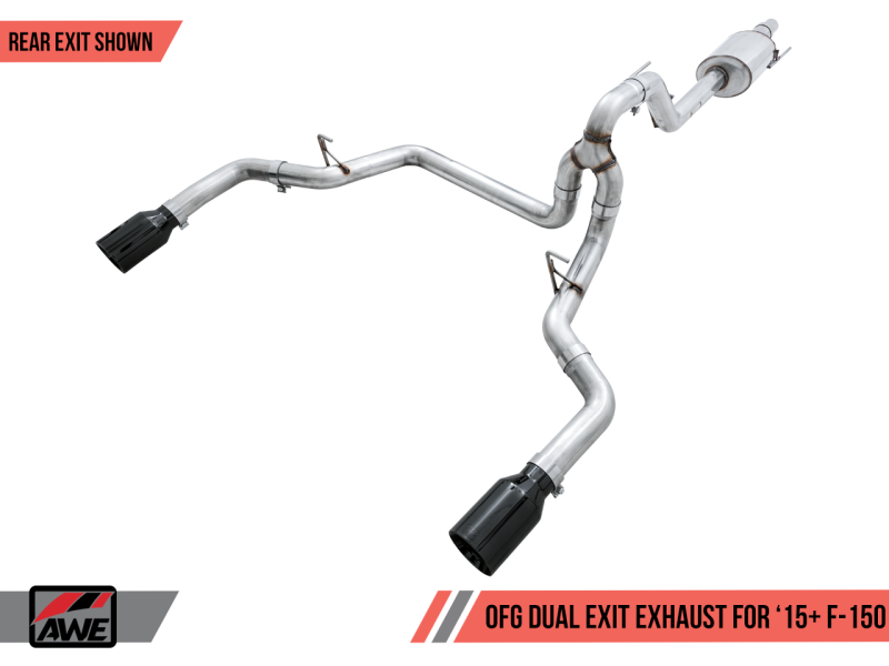 AWE Tuning 2015+ Ford F-150 0FG Dual Exit Performance Exhaust System w/5in Diamond Black Tips - 3015-33120