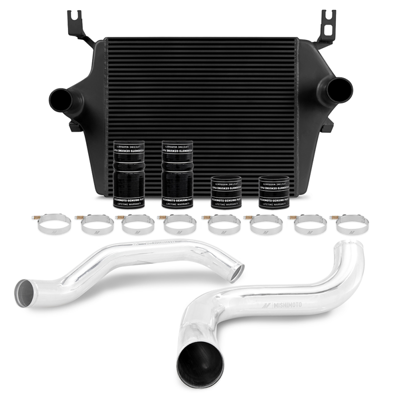 Mishimoto 99-03 Ford 7.3L Powerstroke PSD Black Intercooler Kit w/ Polished Pipes - MMINT-F2D-99KBKP