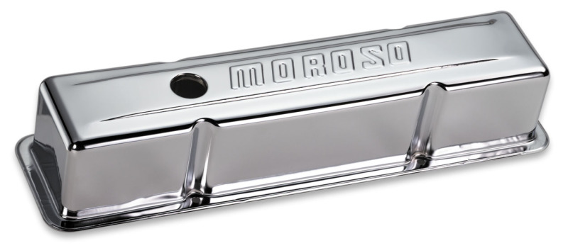 Moroso Chevrolet Small Block Valve Cover - w/o Baffles - Stamped Steel Chrome Plated - Pair - 68102